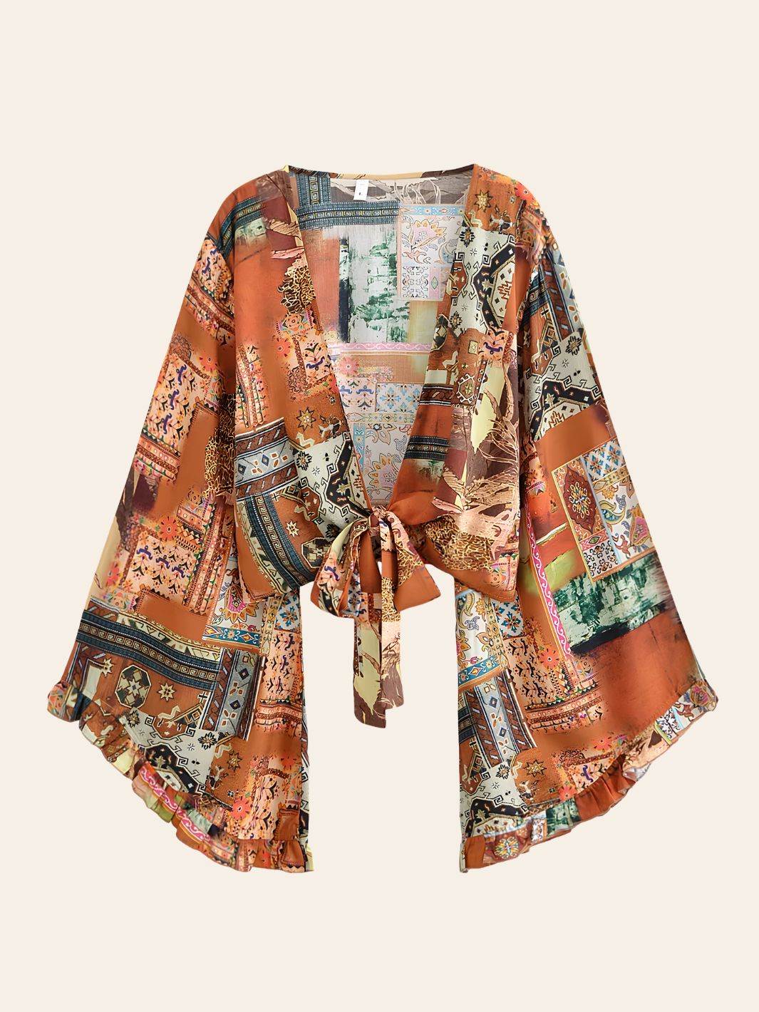 Kimono de Plage Court Bohème Oriental Terracotta