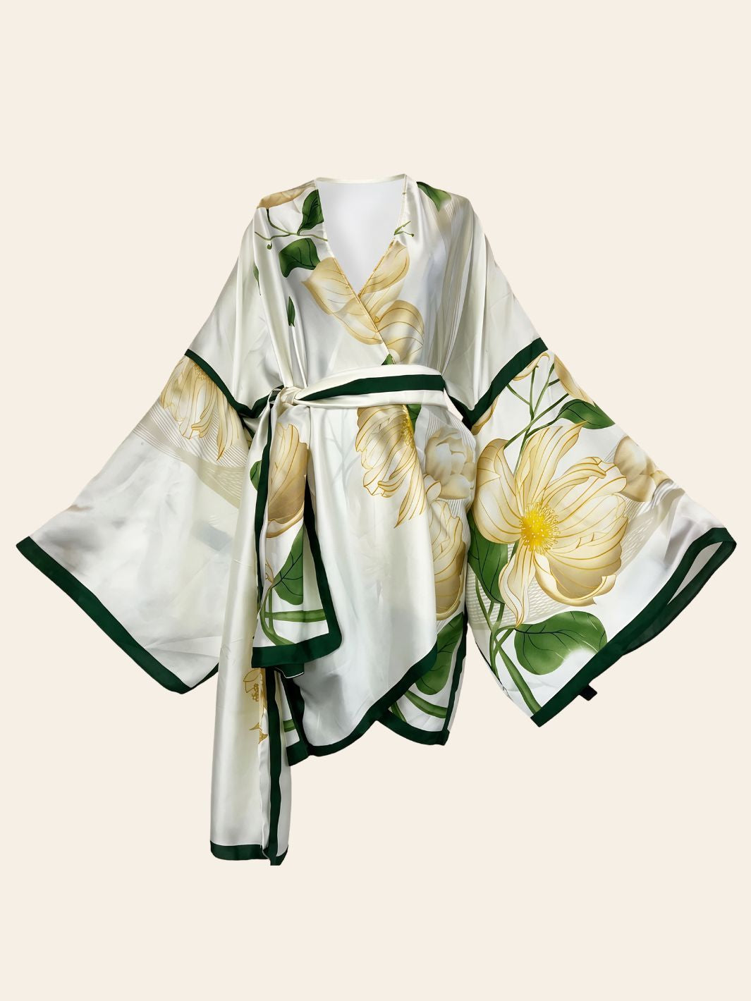 Kimono Plage Design Blanc Fleuri