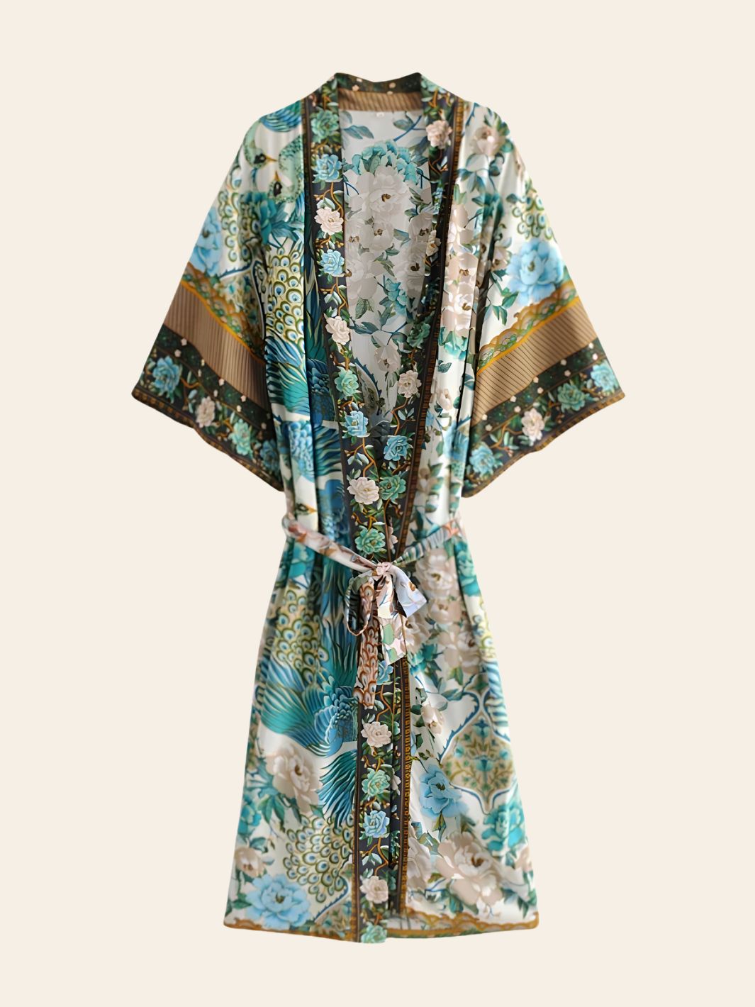 Robe Kimono Bleue Fleurs
