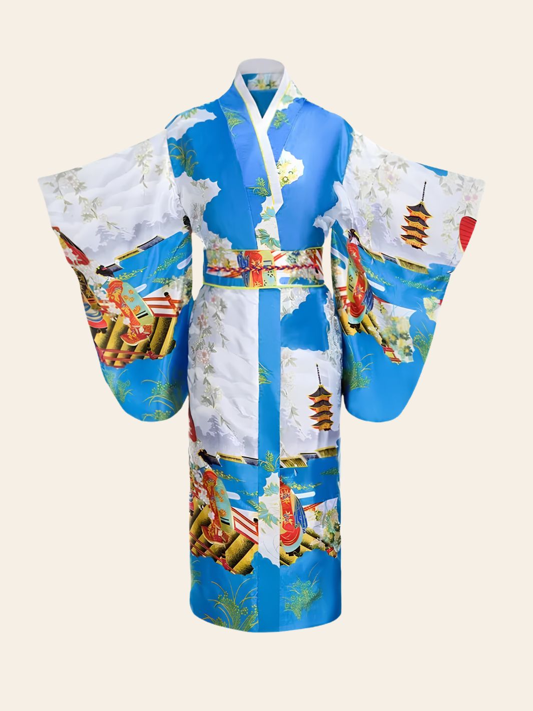 Robe Kimono Geisha Bleue Clair