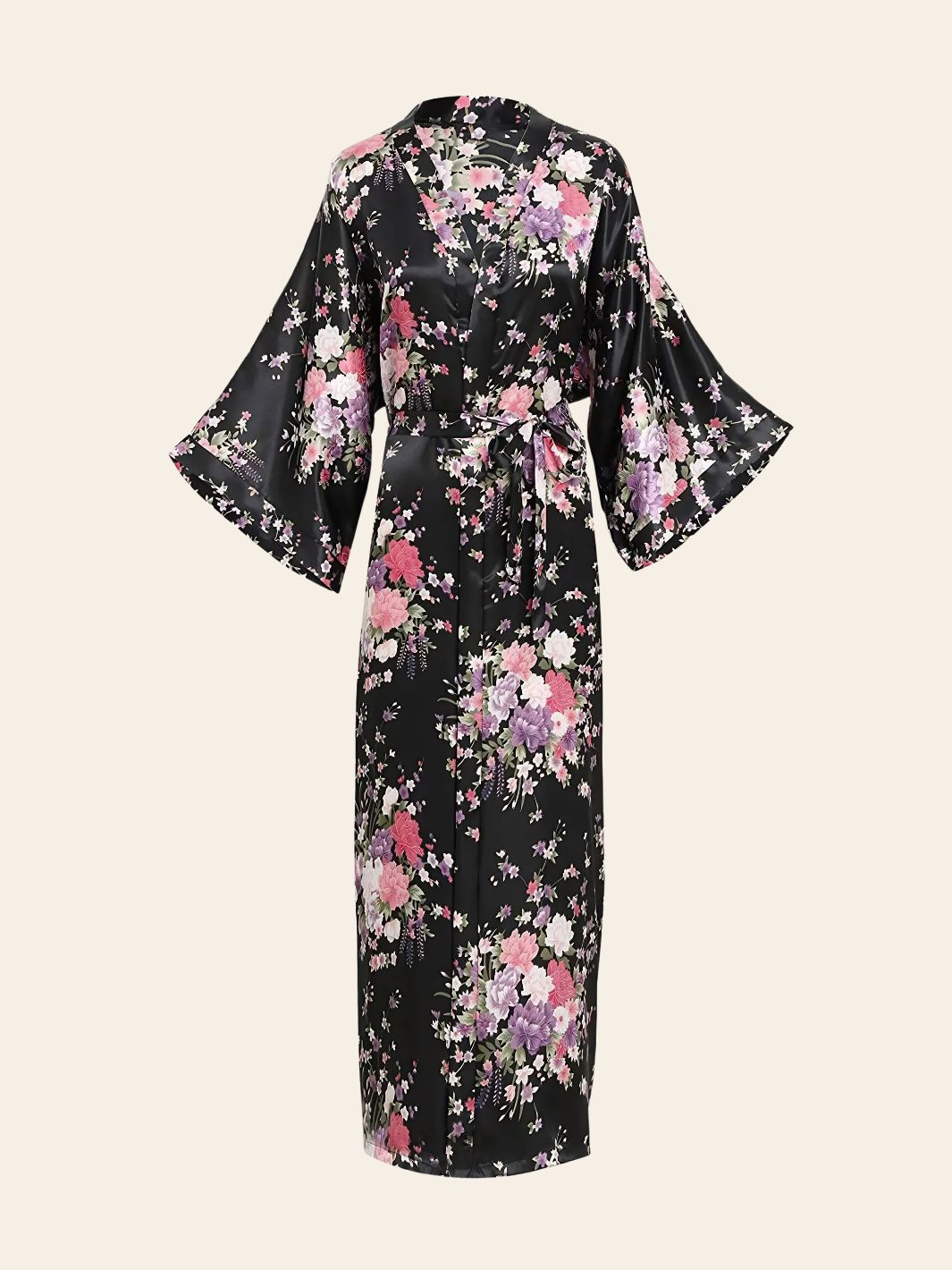 Robe Kimono Noire Fleurie