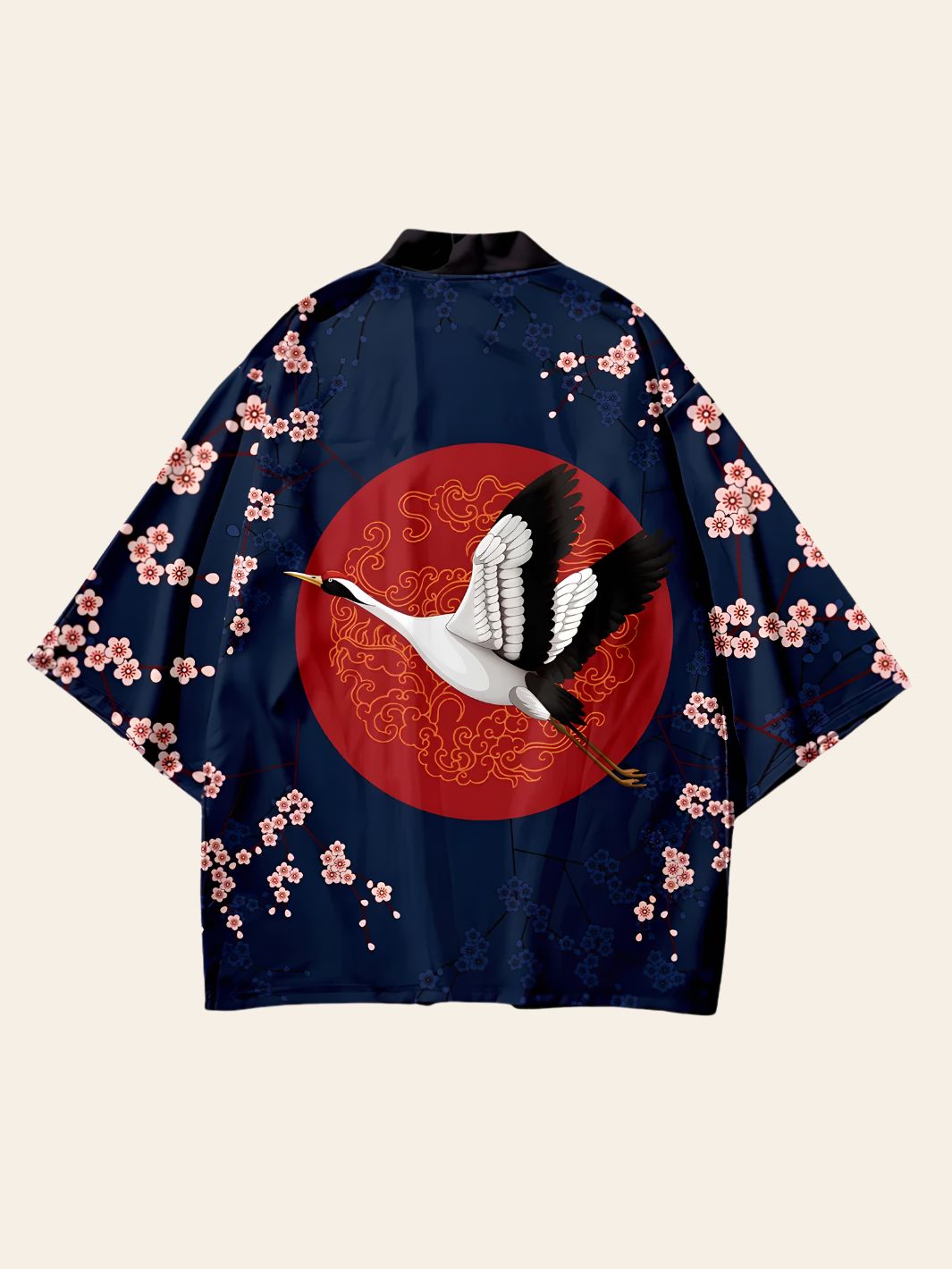 Veste Kimono Grue Japonaise Bleue Foncée