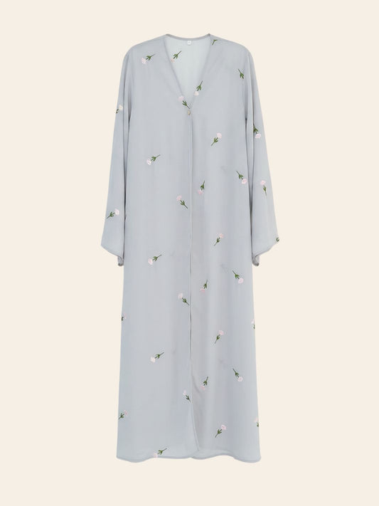 Abaya Kimono Grise Fleurie