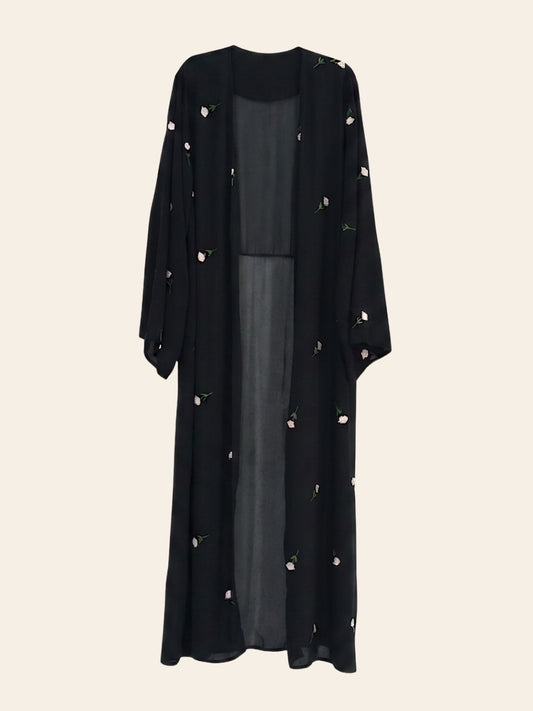 Abaya Kimono Noire Fleurie