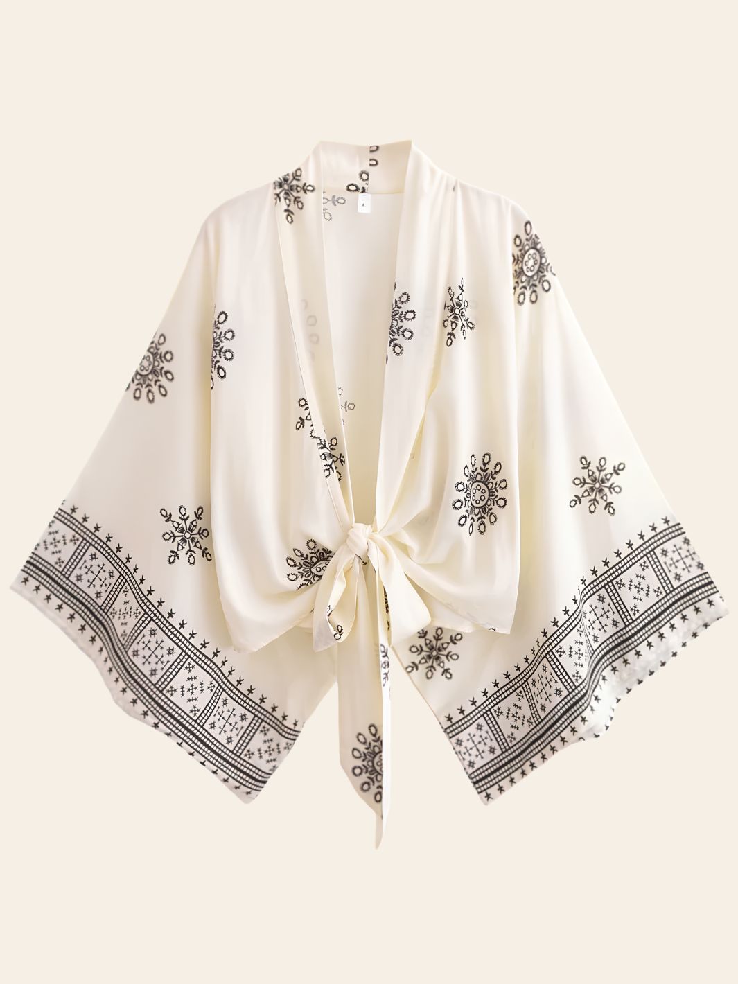 Kimono de Plage Court Blanc à Motifs