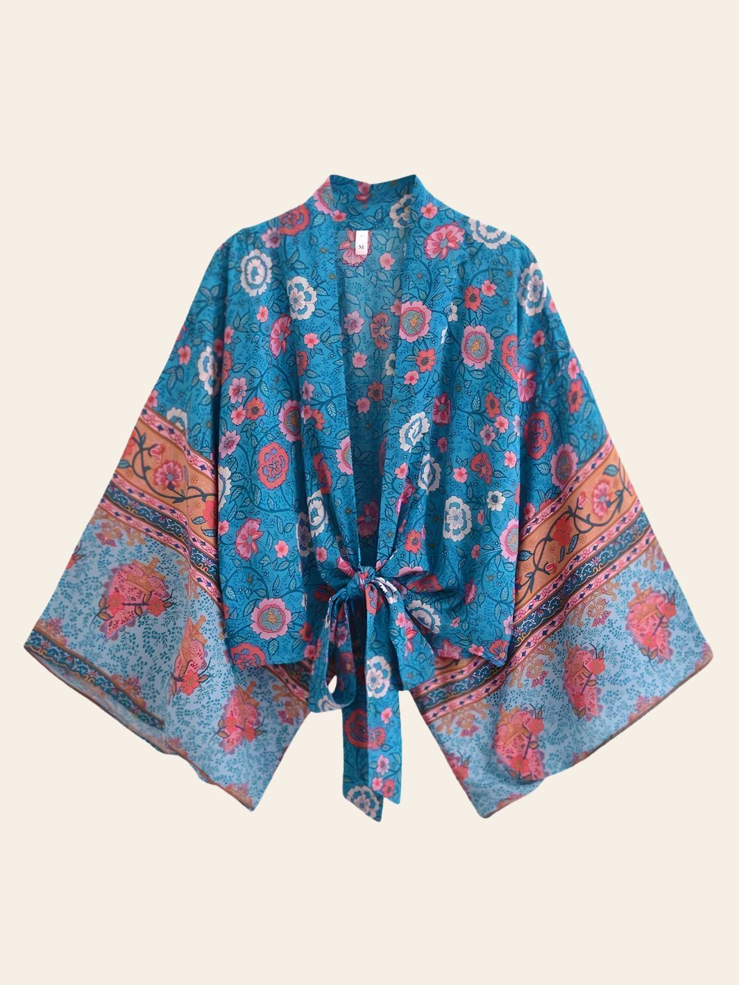 Kimono de Plage Court Bohème Bleu