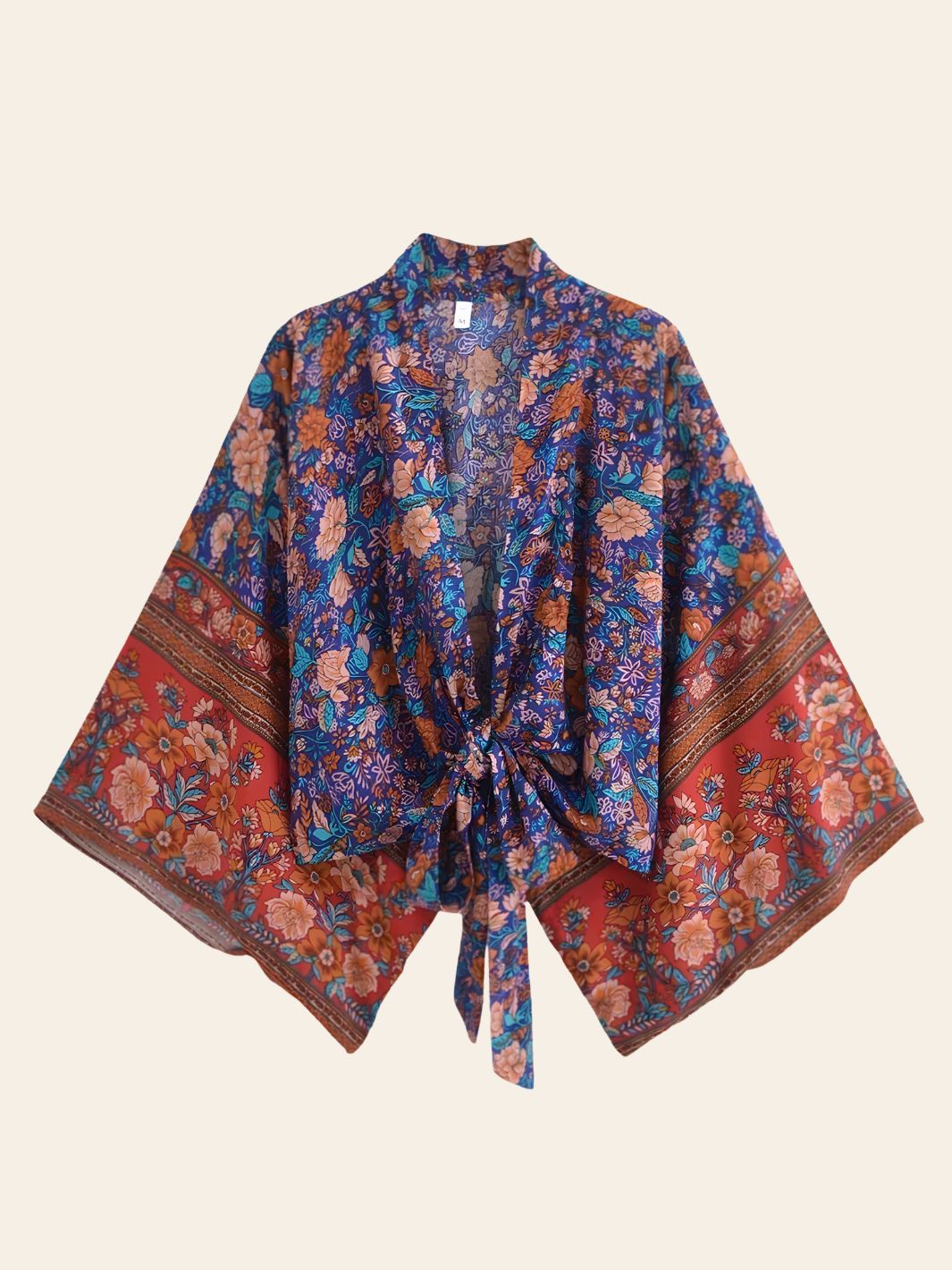 Kimono de Plage Court Bohème Bleu & Rouge