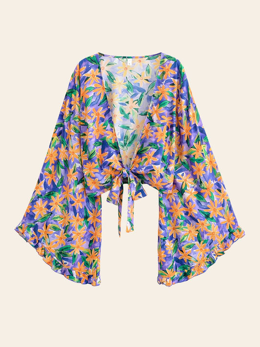 Kimono de Plage Court Fleuri