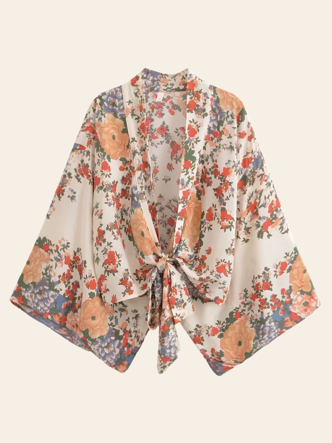 Kimono de Plage Court Blanc Fleuri