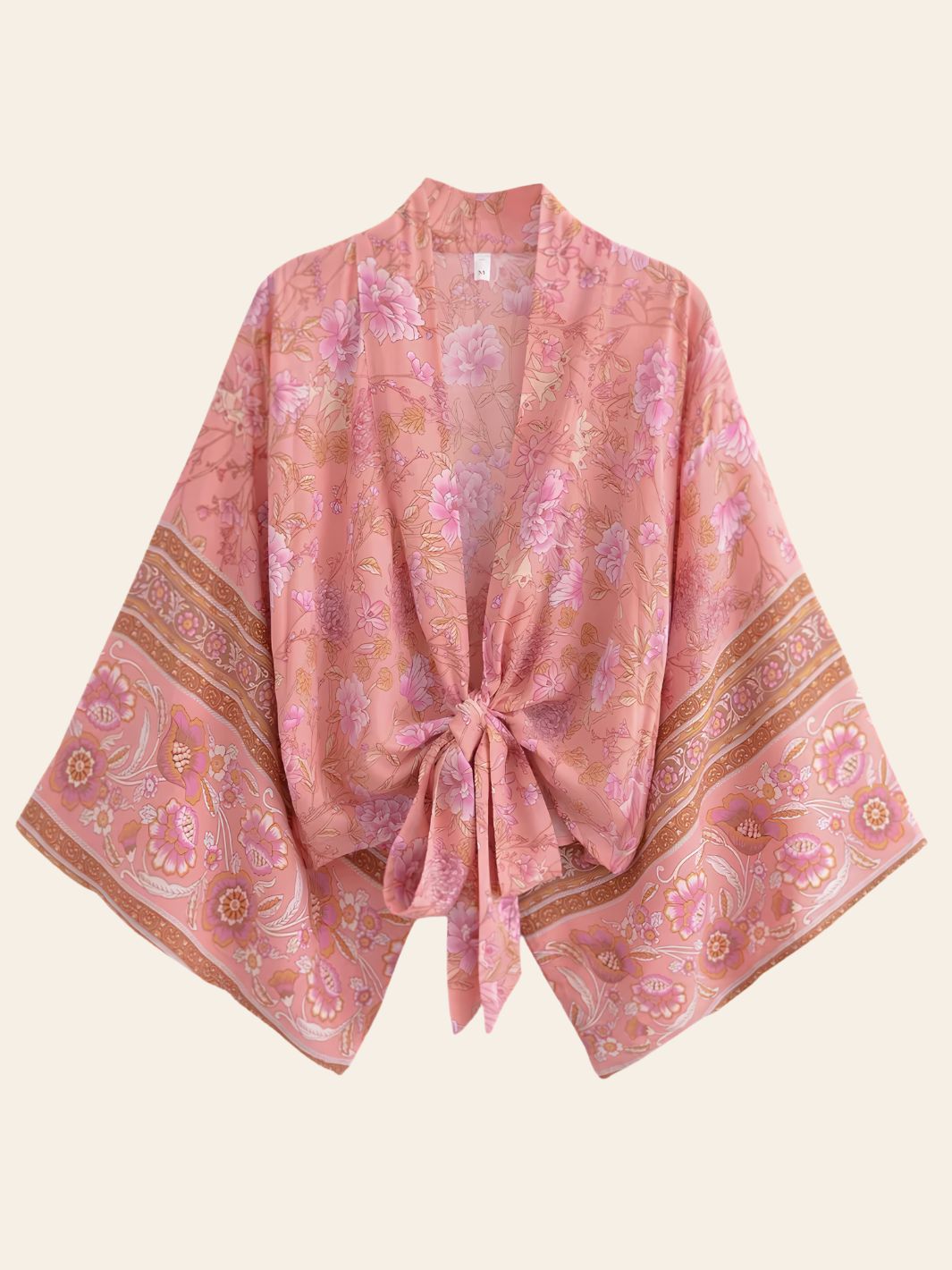 Kimono de Plage Court à Fleurs Roses