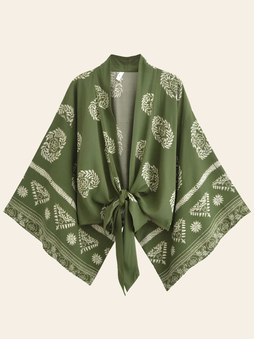 Kimono de Plage Court Vert à Motifs