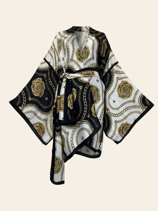 Kimono Plage Design Noir & Blanc Doré