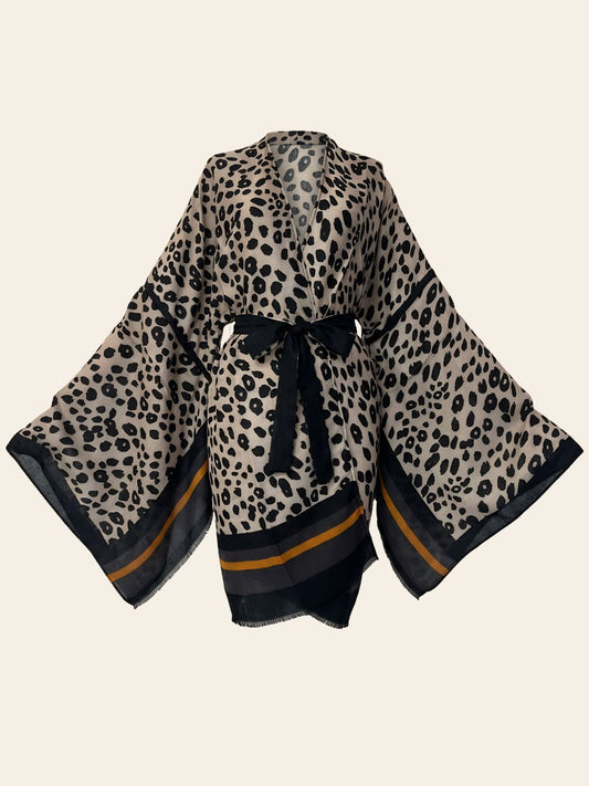 Kimono Plage Léopard Noir
