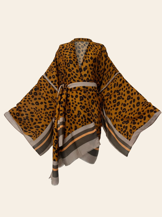 Kimono Plage Léopard Orangé