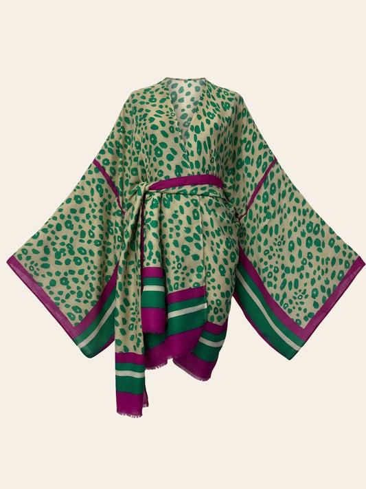 Kimono Plage Léopard Vert Clair