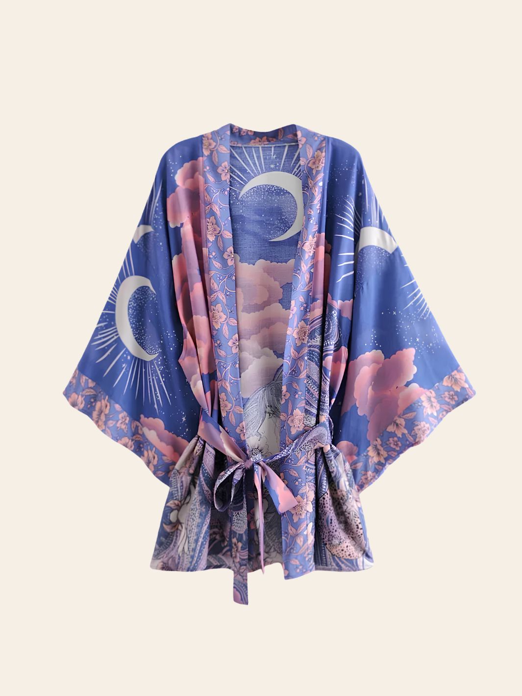 Robe Kimono Courte Bleue