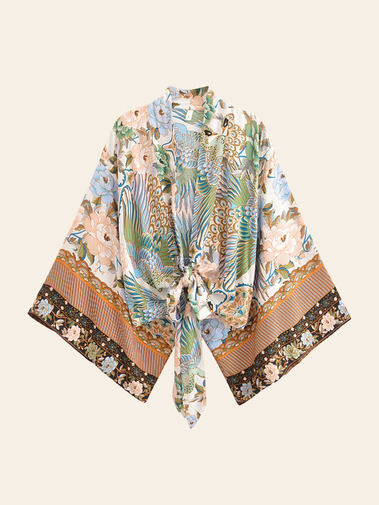 Robe Kimono Courte Multicolore Fleurs