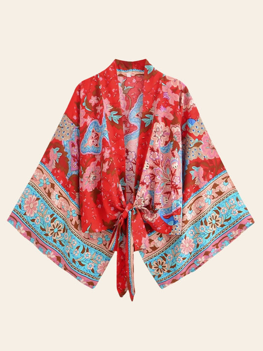 Robe Kimono Courte Rouge