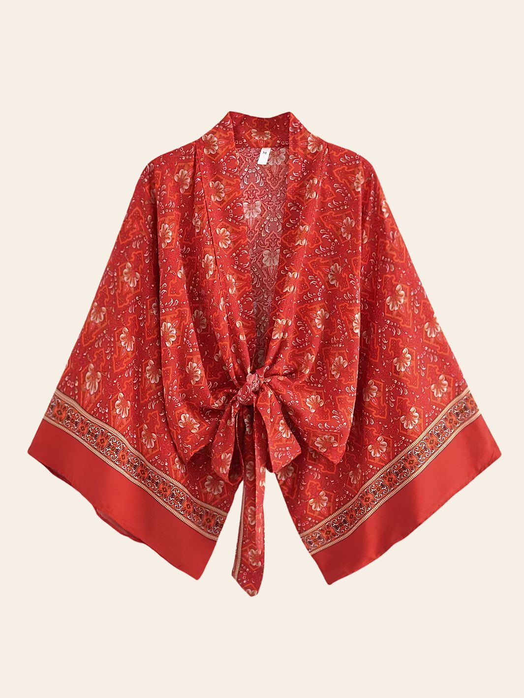 Robe Kimono Courte Rouge Motifs