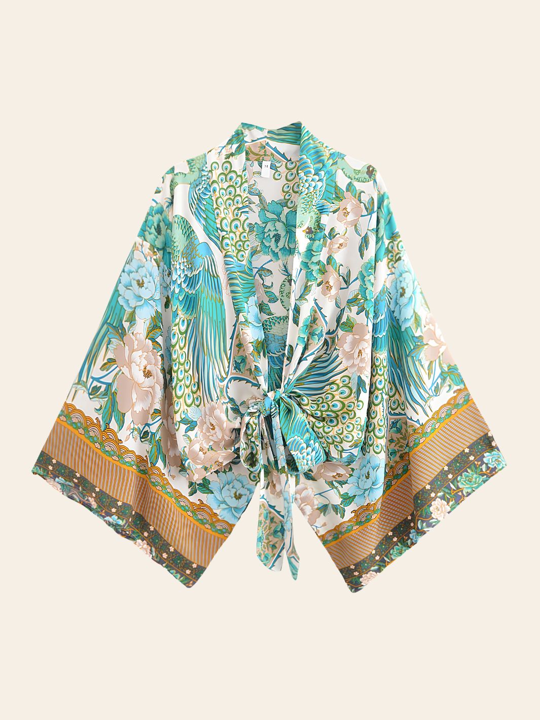 Robe Kimono Courte Vert Fleurs
