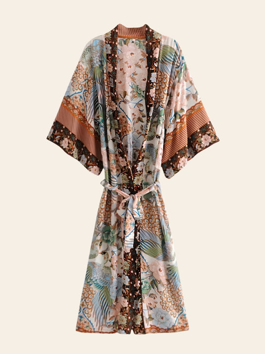 Robe Kimono Fleurs Rouge