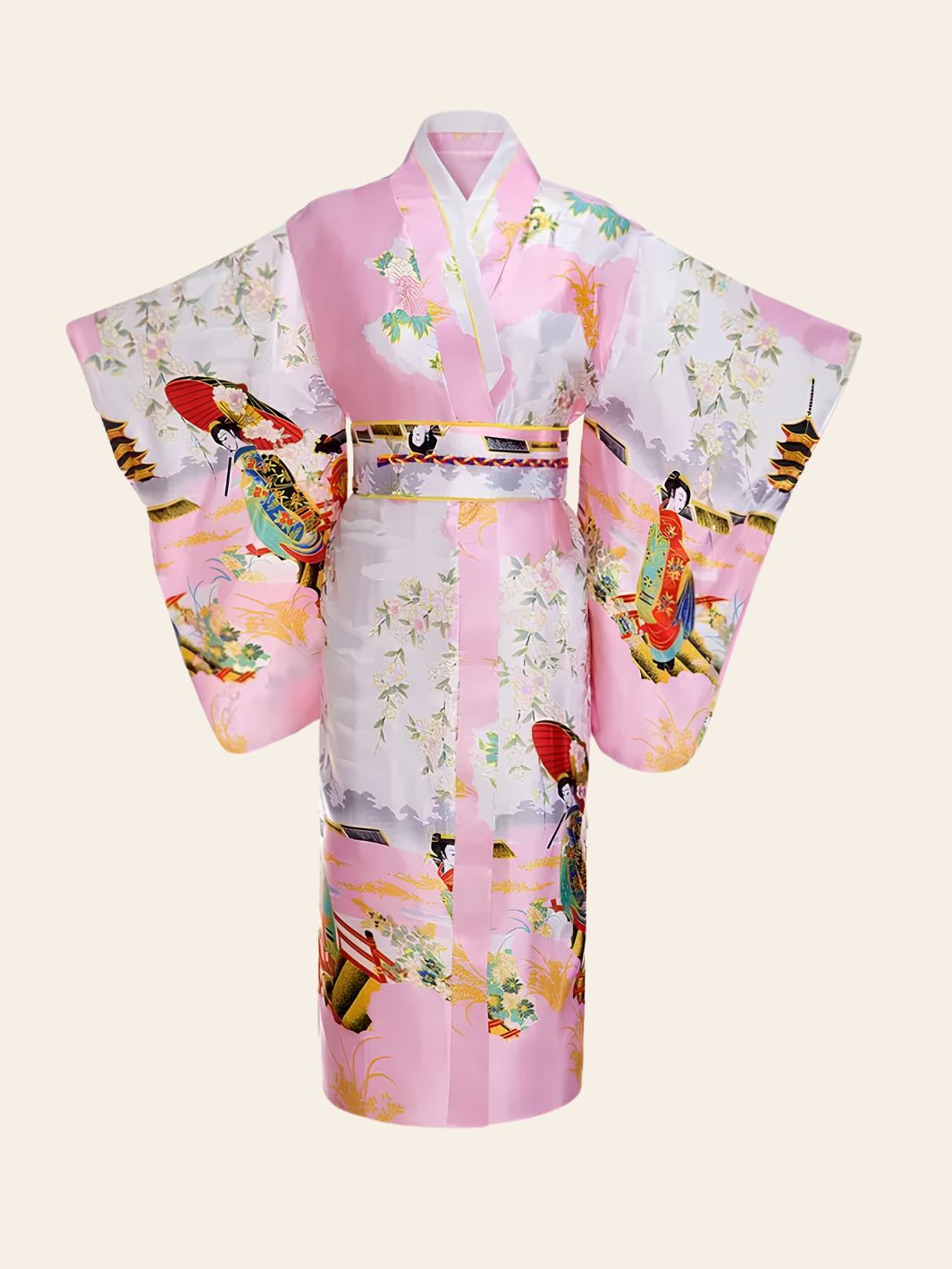 Robe Kimono Geisha Rose & Blanche