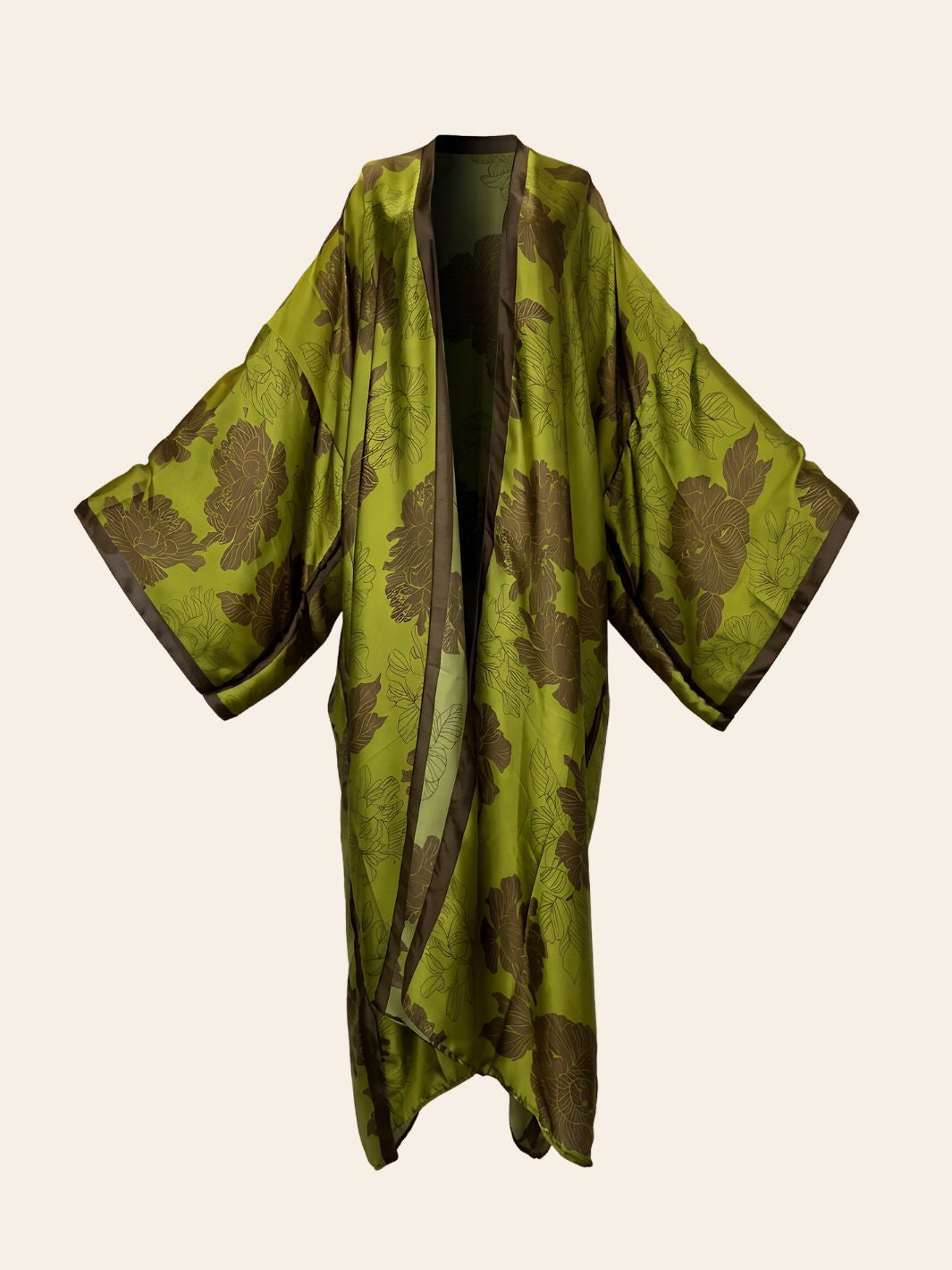 Robe Kimono Verte & Motifs Marrons