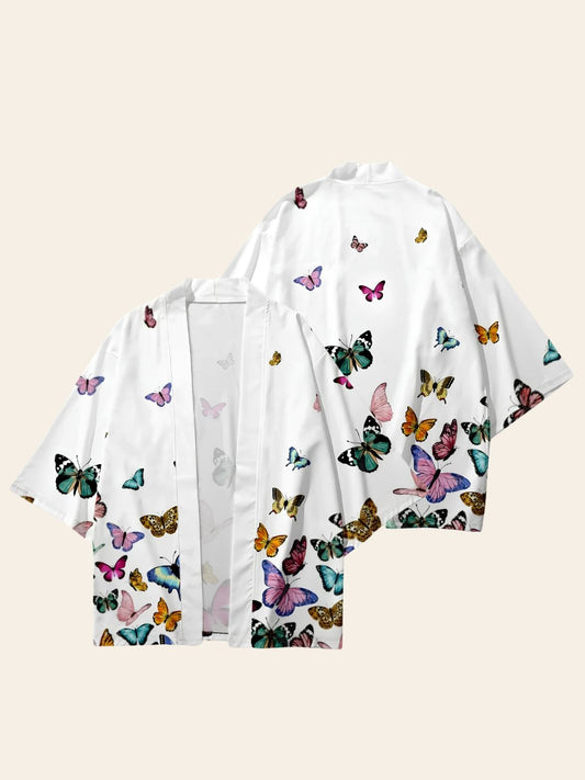 Veste Kimono Blanche Papillons