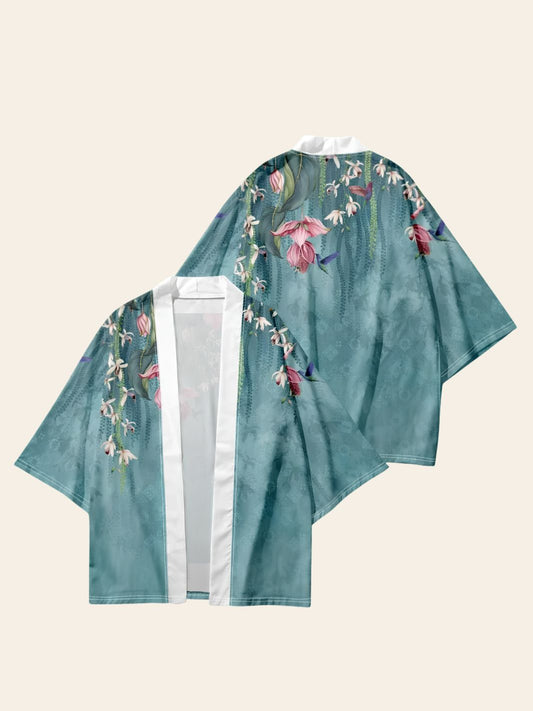 Veste Kimono Bleue Fleurie