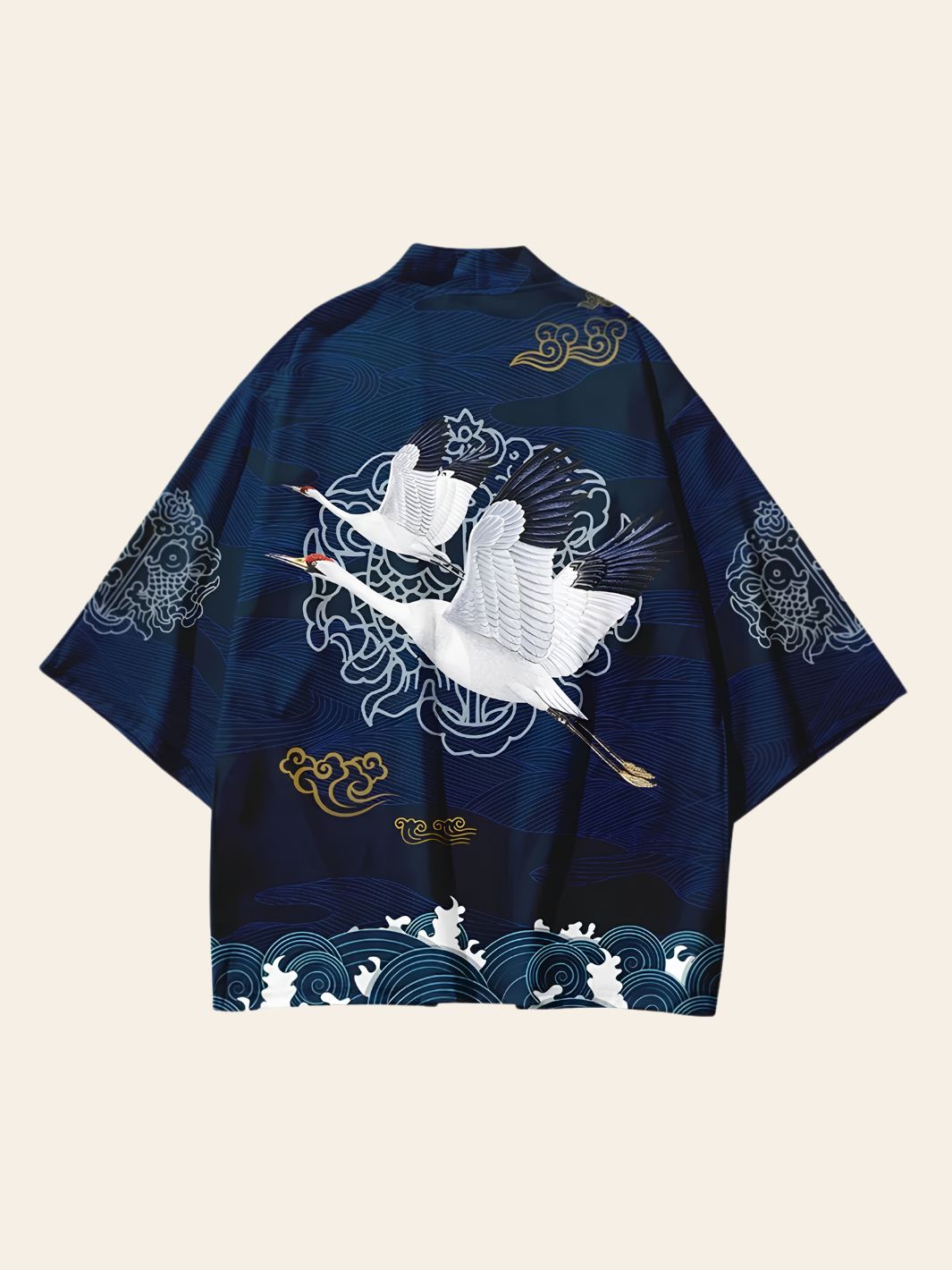 Veste Kimono Bleue & Grues Japonaises