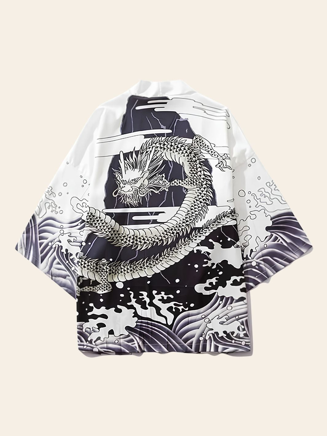 Veste Kimono Design Blanche Dragon des Mers