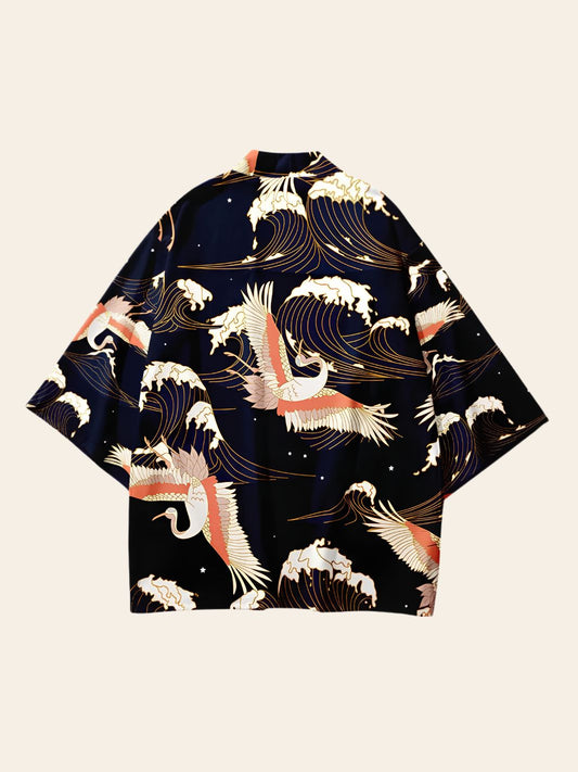 Veste Kimono Design Bleu Foncé