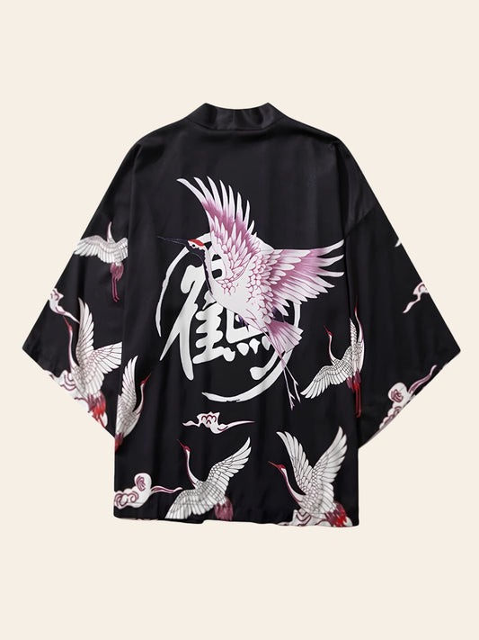Veste Kimono Design Noir & Rose