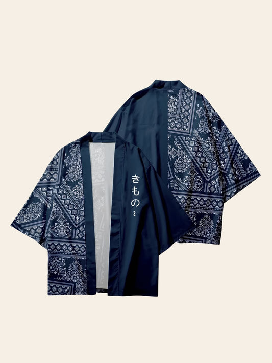Veste Kimono Graphique Bleue