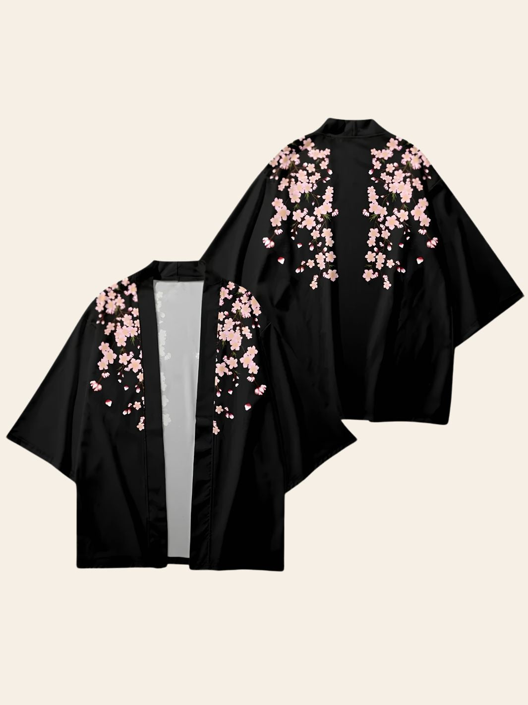 Veste Kimono Noire Fleurs Roses