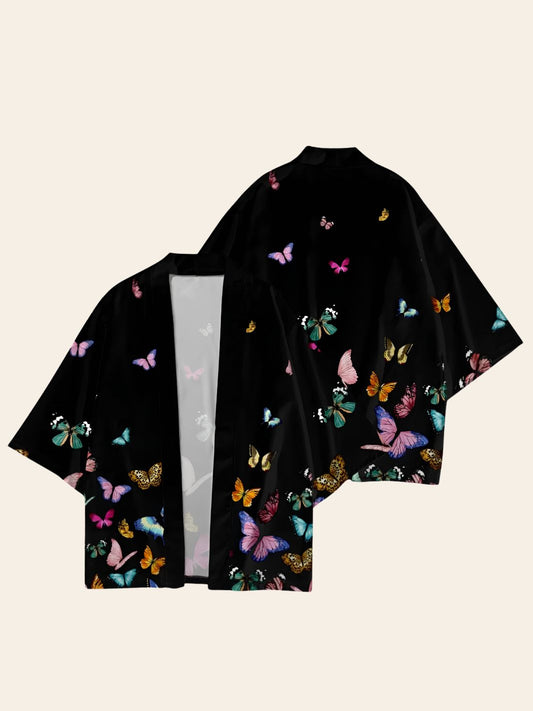 Veste Kimono Noire Papillons