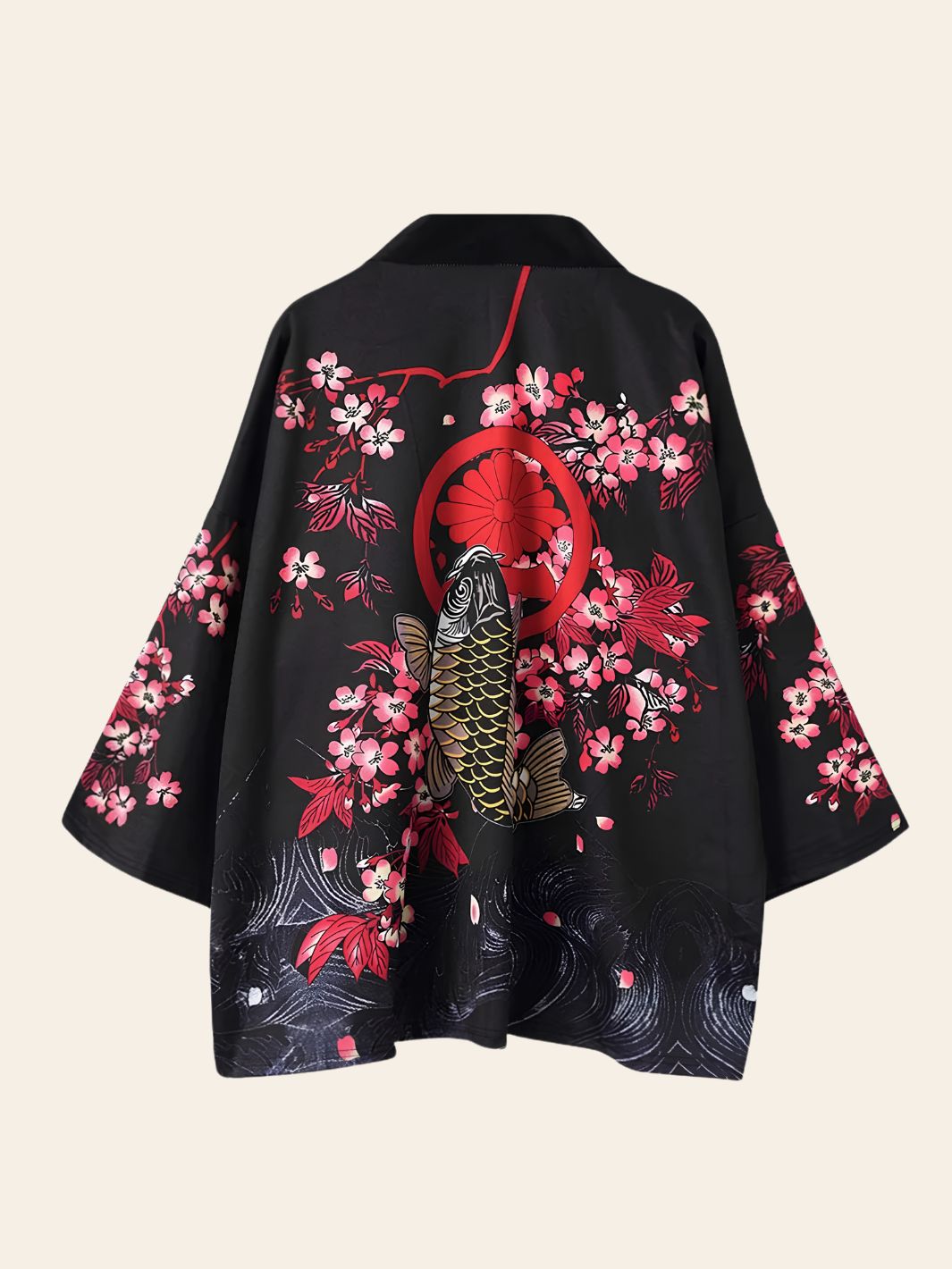 Veste Kimono Noire Poisson Doré
