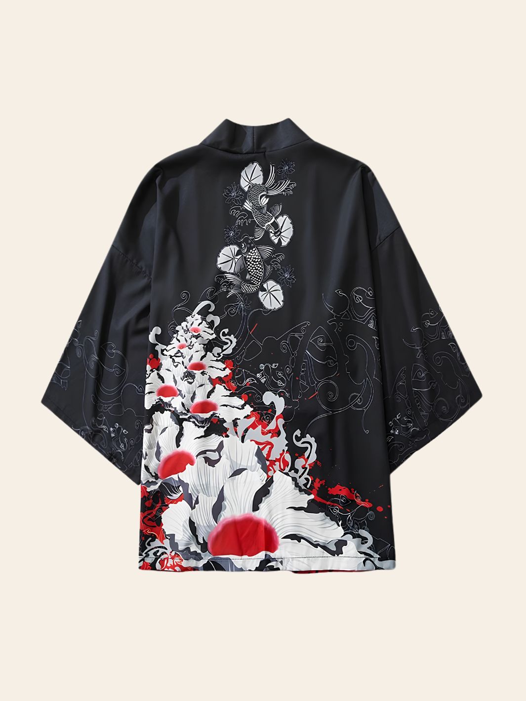 Veste Kimono Noire à Motifs Blancs