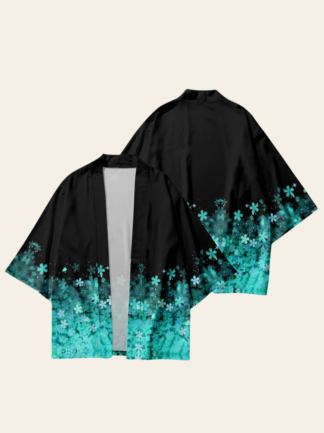 Veste Kimono Noire et Bleu Clair