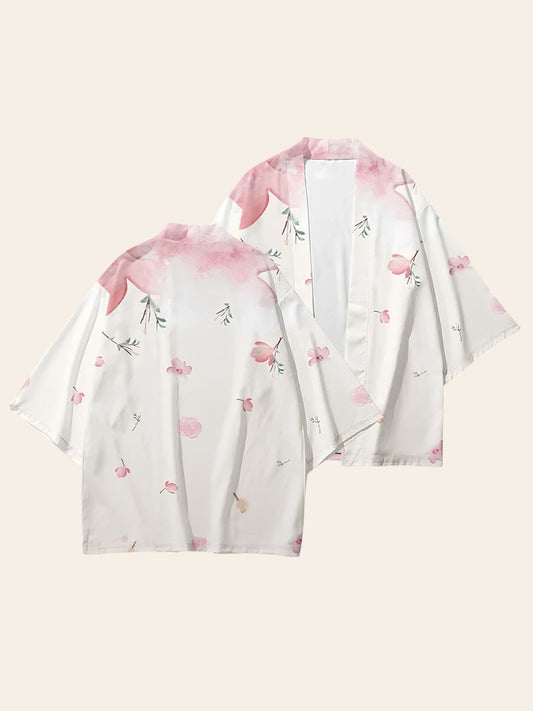 Veste Kimono Rose & Blanche Fleurie