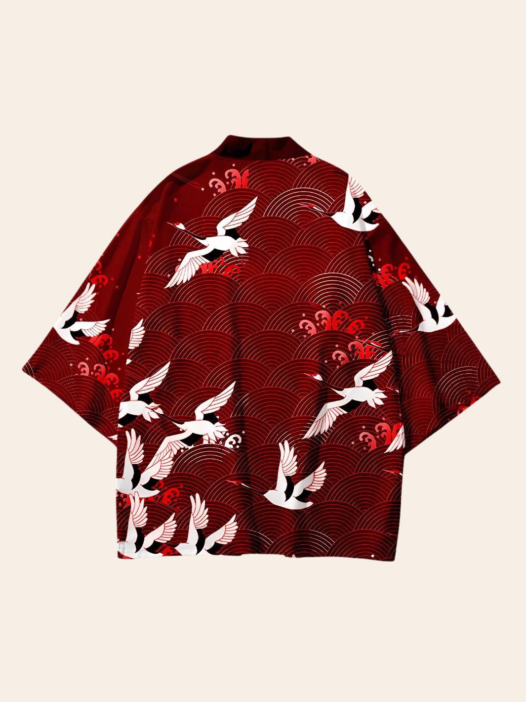 Veste Kimono Rouge Grues Japonaises