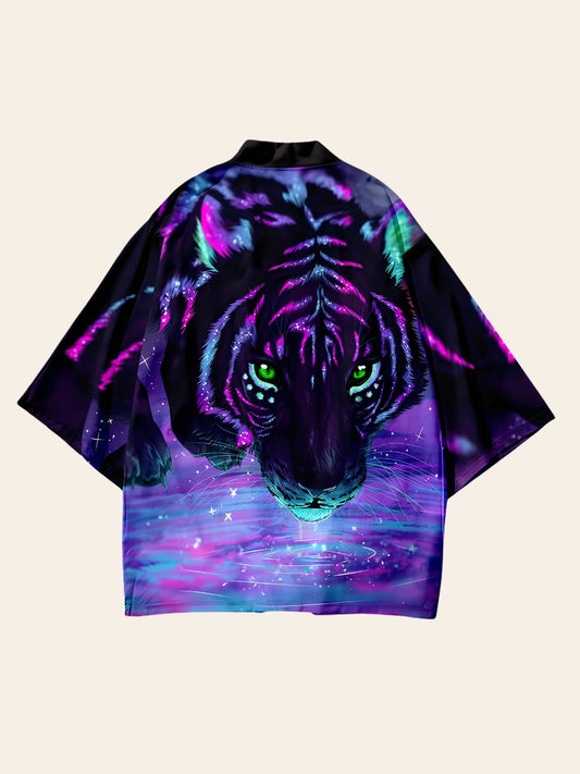 Veste Kimono Tigre Bleu - Violet